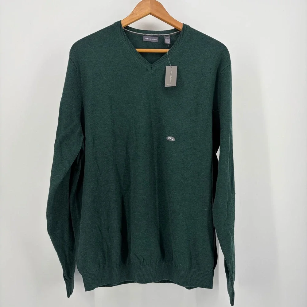 Van Heusen V-Neck Sweater Mens XXL 2 Pack Green Burgundy Cotton Blend NEW